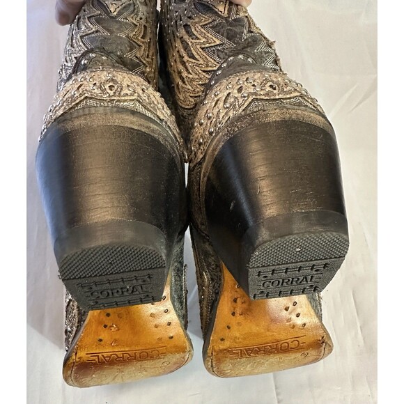 CORRAL Black Cross Angel Wings Overlay & Studs Western Boots A4232 Sz 8.5 - Picture 12 of 16